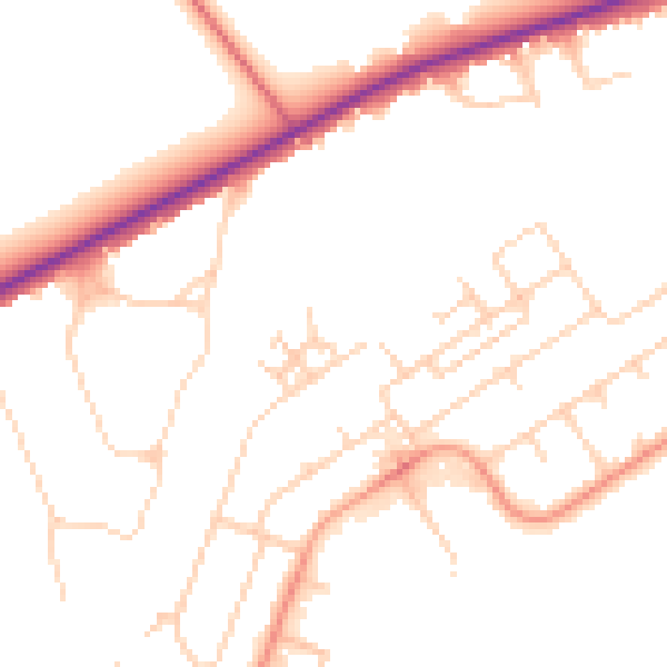 Daytime road noise heatmap for GU21 5PT