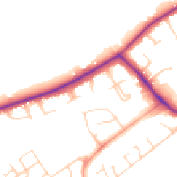 Daytime road noise heatmap for GU21 5TW