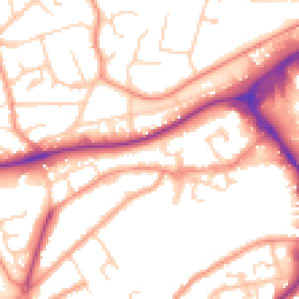 Daytime road noise heatmap for GU21 6AT