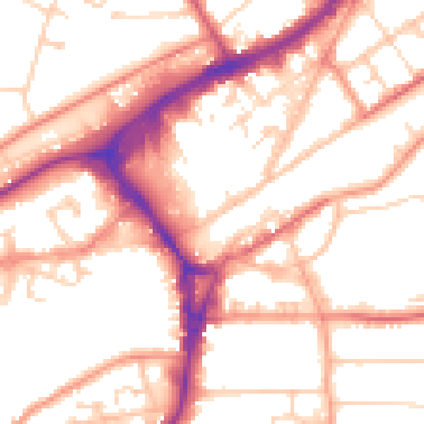 Daytime road noise heatmap for GU21 6BW