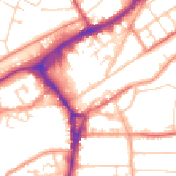 Daytime road noise heatmap for GU21 6BY