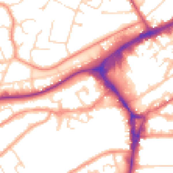 Daytime road noise heatmap for GU21 6DE