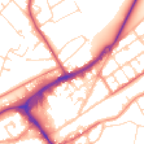 Daytime road noise heatmap for GU21 6DF