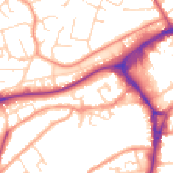 Daytime road noise heatmap for GU21 6DL