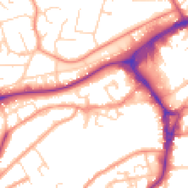 Daytime road noise heatmap for GU21 6DP