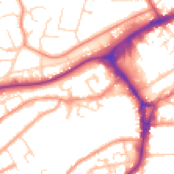 Daytime road noise heatmap for GU21 6DU