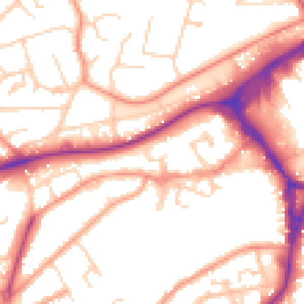 Daytime road noise heatmap for GU21 6DX