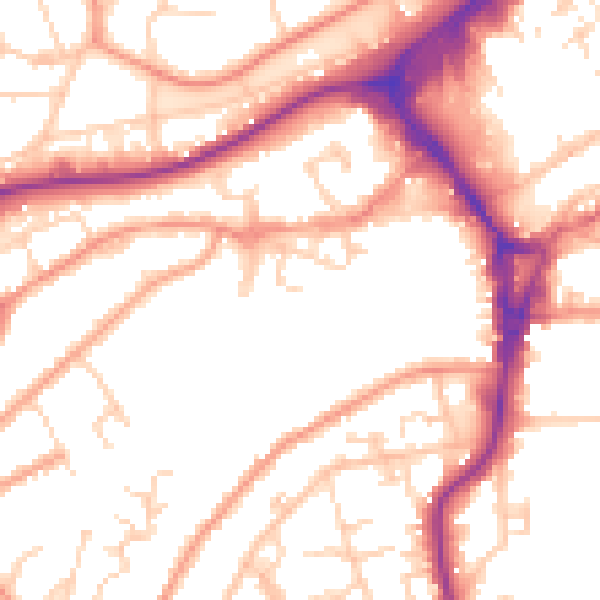 Daytime road noise heatmap for GU21 6EE