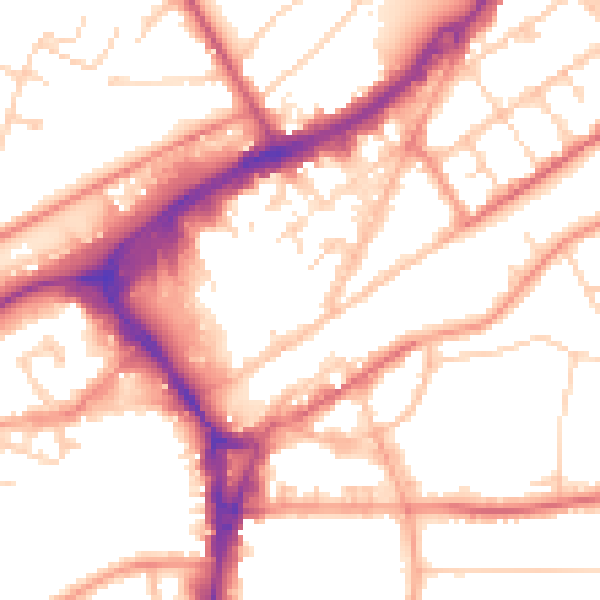 Daytime road noise heatmap for GU21 6EJ
