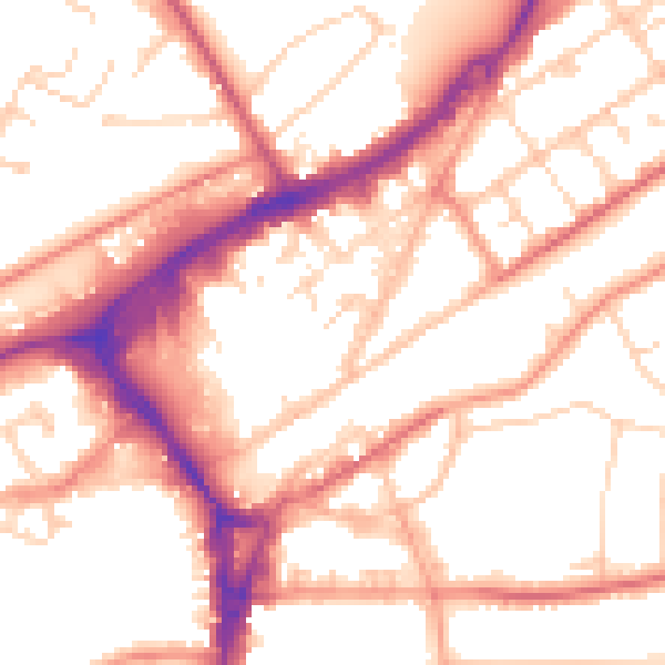 Daytime road noise heatmap for GU21 6HW