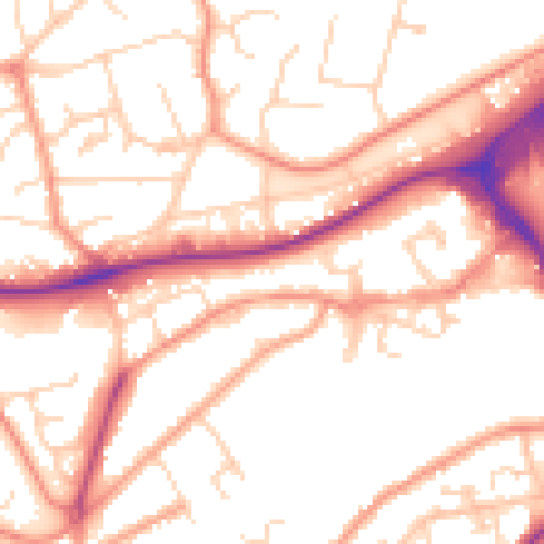 Daytime road noise heatmap for GU21 6NA