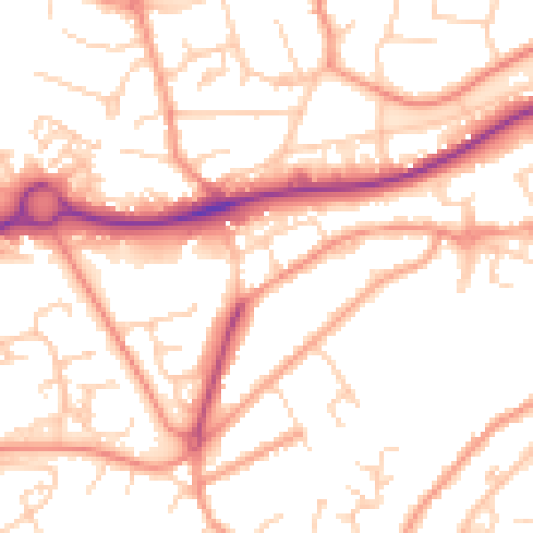 Daytime road noise heatmap for GU21 6NJ
