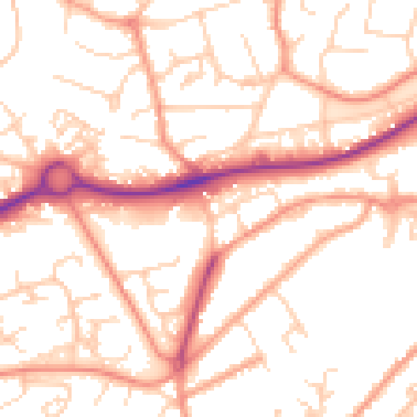 Daytime road noise heatmap for GU21 6NL