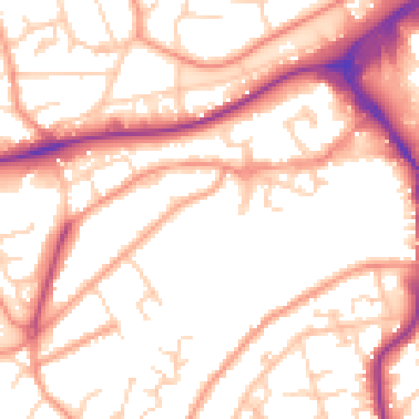 Daytime road noise heatmap for GU21 6NX