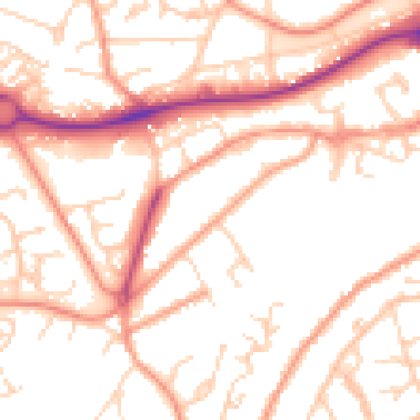 Daytime road noise heatmap for GU21 6PX