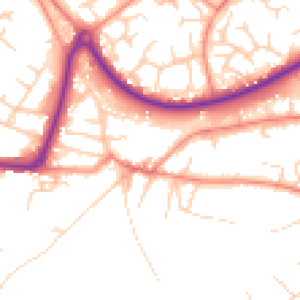 Daytime road noise heatmap for GU21 7AB