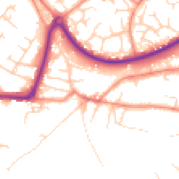 Daytime road noise heatmap for GU21 7DE