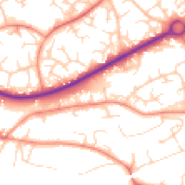 Daytime road noise heatmap for GU21 7JB