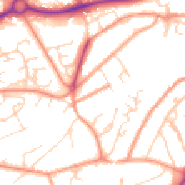 Daytime road noise heatmap for GU21 7PD