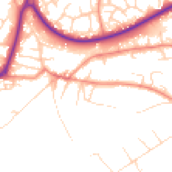 Daytime road noise heatmap for GU21 7QJ