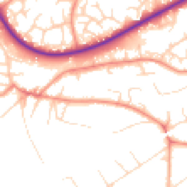 Daytime road noise heatmap for GU21 7QW