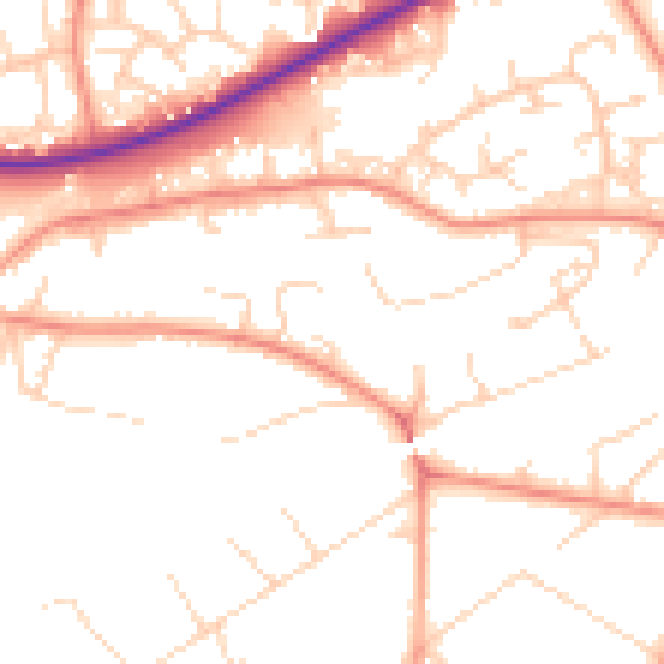 Daytime road noise heatmap for GU21 7QZ