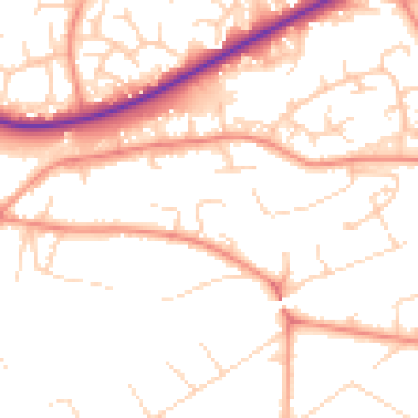 Daytime road noise heatmap for GU21 7RB