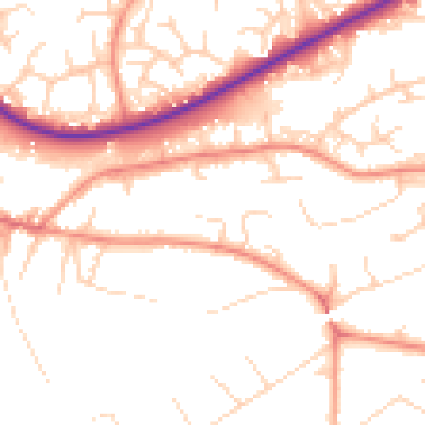 Daytime road noise heatmap for GU21 7RD