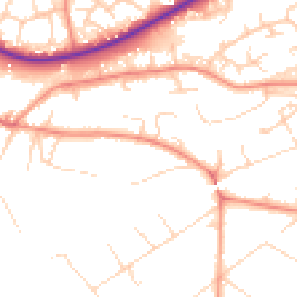 Daytime road noise heatmap for GU21 7RE