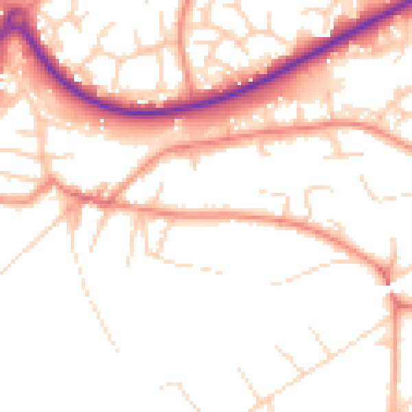 Daytime road noise heatmap for GU21 7RQ