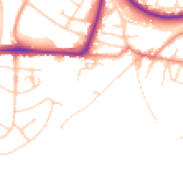 Daytime road noise heatmap for GU21 7SJ