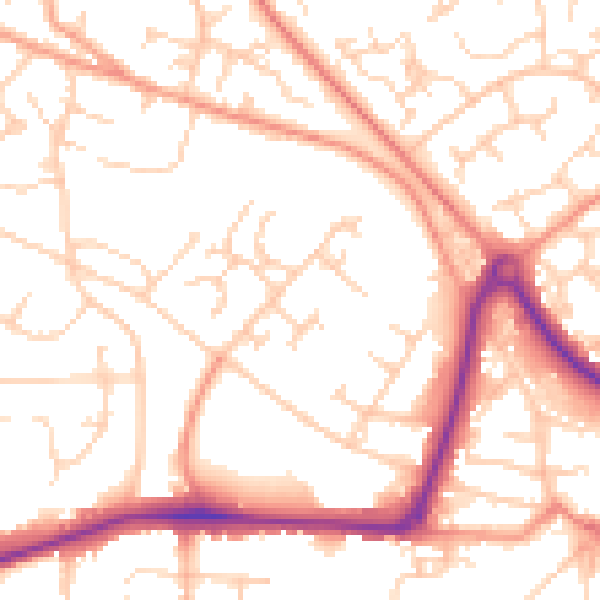 Daytime road noise heatmap for GU21 8AL