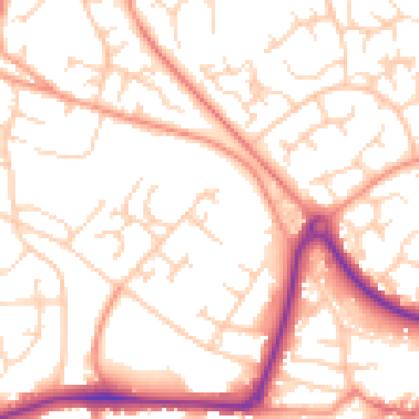 Daytime road noise heatmap for GU21 8AR