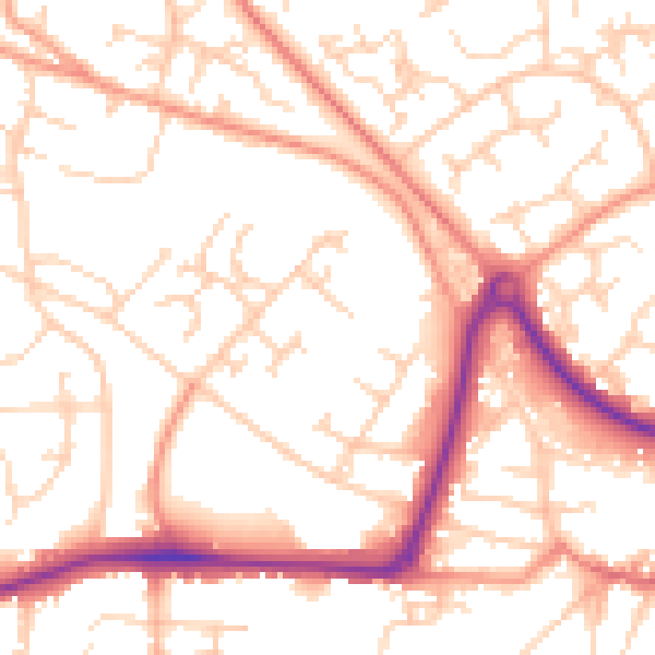 Daytime road noise heatmap for GU21 8AW