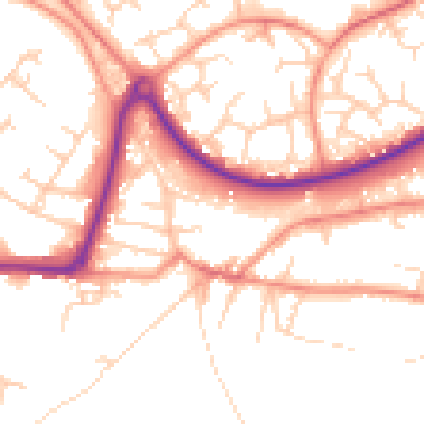 Daytime road noise heatmap for GU21 8EG