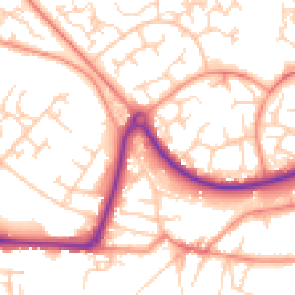 Daytime road noise heatmap for GU21 8SD