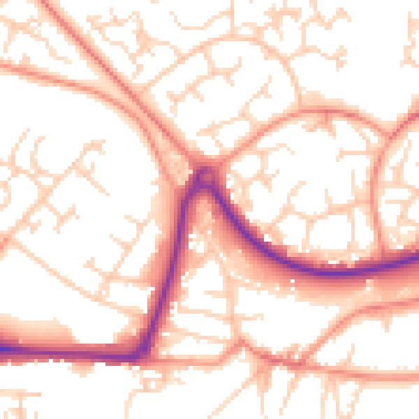 Daytime road noise heatmap for GU21 8SE