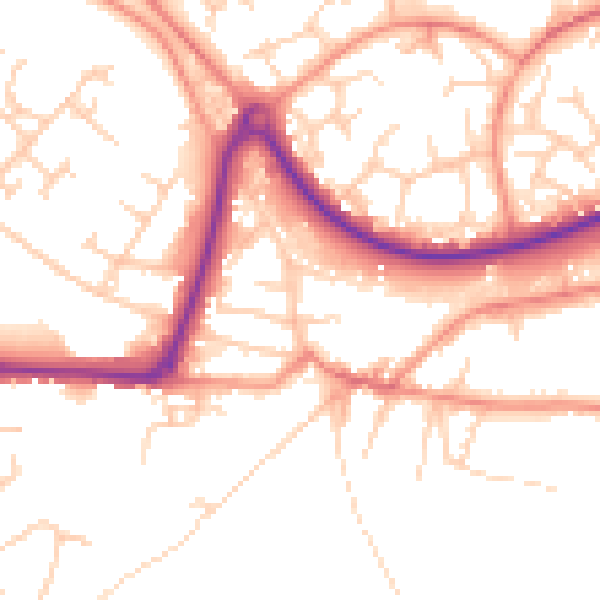 Daytime road noise heatmap for GU21 8SP