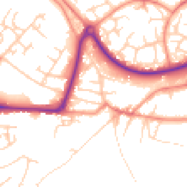 Daytime road noise heatmap for GU21 8SR