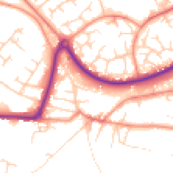 Daytime road noise heatmap for GU21 8ST