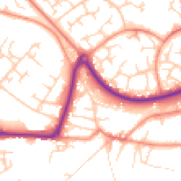 Daytime road noise heatmap for GU21 8SY
