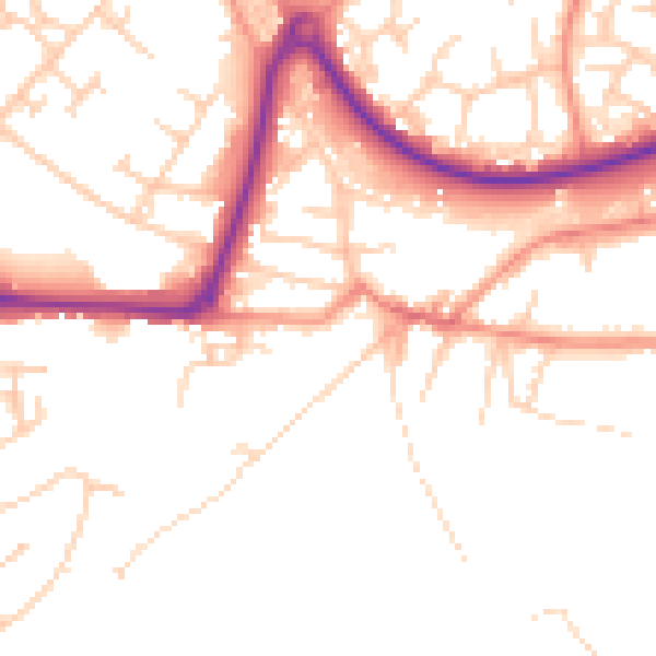 Daytime road noise heatmap for GU21 8TB
