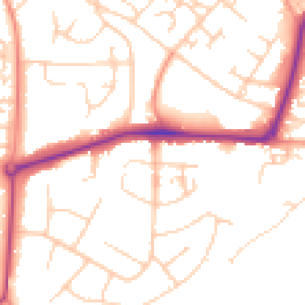 Daytime road noise heatmap for GU21 8TN