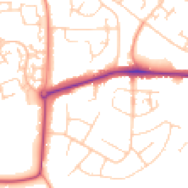 Daytime road noise heatmap for GU21 8TU