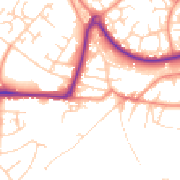 Daytime road noise heatmap for GU21 8UA