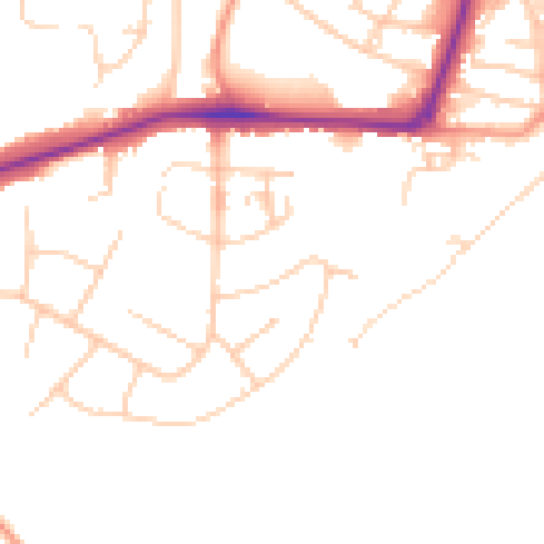 Daytime road noise heatmap for GU21 8UE