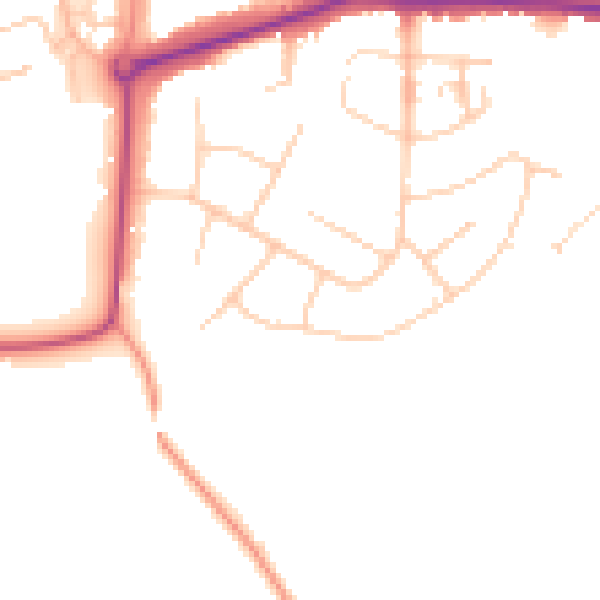 Daytime road noise heatmap for GU21 8UY