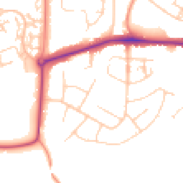 Daytime road noise heatmap for GU21 8XD