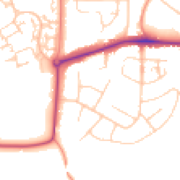 Daytime road noise heatmap for GU21 8XE