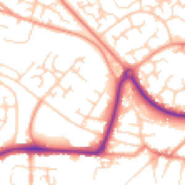Daytime road noise heatmap for GU21 8YS
